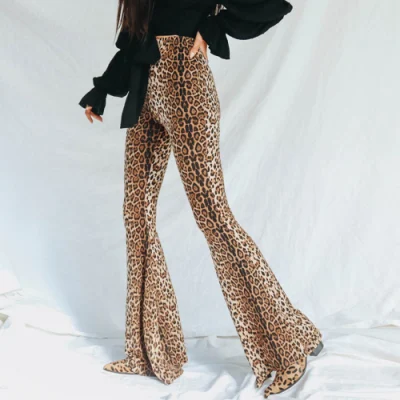 Leopard Bequeme Stretch Damen Lange Hose Bedruckte Hose mit hoher Taille