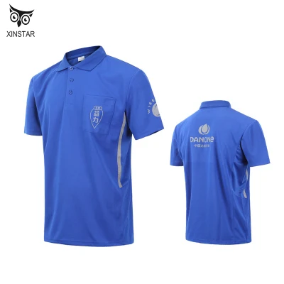 Kundenspezifisches Werbe-Kurzarm-Poloshirt mit reflektierendem Druck und kurzärmeligen Fabrikuniformen